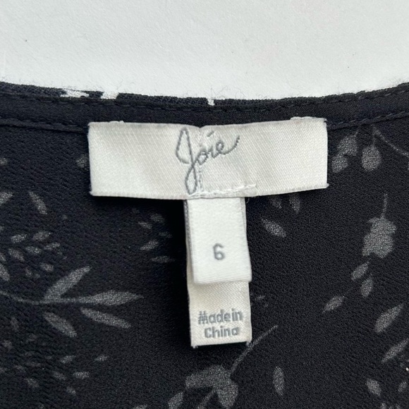 JOIE Orita Caviar Black Ruffled Floral Midi Dress Tiered Surplice V-Neck Size 6 - Picture 14 of 16